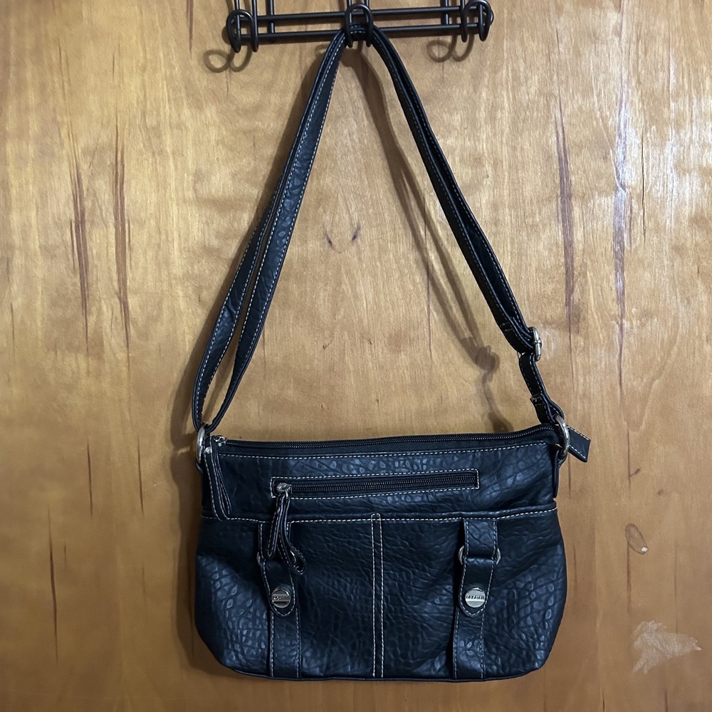 ROSETTI DOUBLE STRAP BLACK LEATHER SATCHEL PURSE ADJUSTABLE